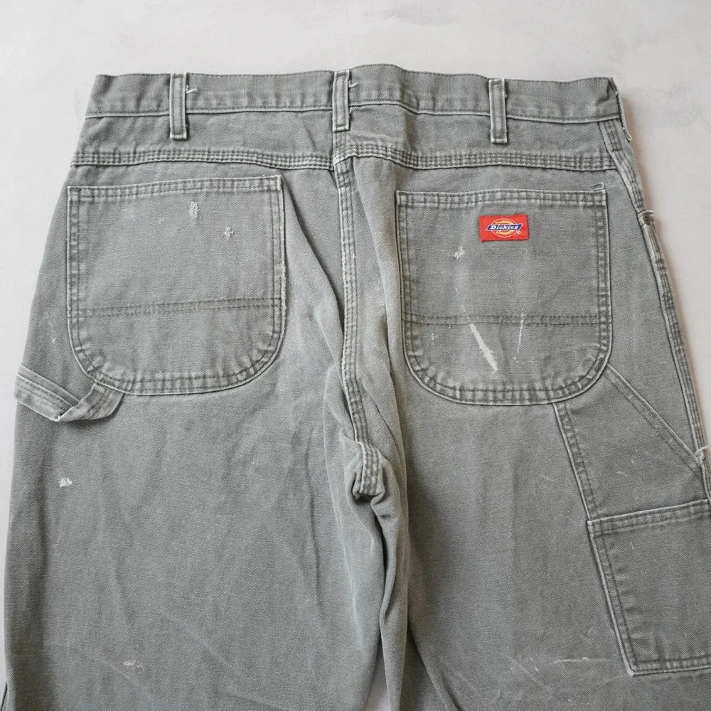 Dickies Carpenter Pants 36x30 Mens Grey Duck Canvas Paint Splatter Workwear 1939